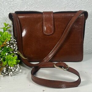 VTG PIER CARANTI ROMA Brown Leather Crossbody Messenger Style Bag Made In Italy